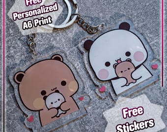 Bubu Dudu Keychain Set for Couples - with Free Stickers & Art Print - Perfect Valentine Anniversary Gift