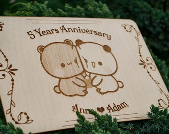 Dudu & Bubu Personalized Wooden Anniversary Card, Laser Engraving, lovers couples