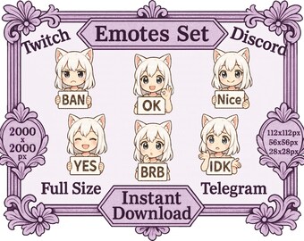 PNG-bestanden - schattige anime kat meisje neko reactie emotie emotes Twitch onenigheid emote set - afdrukbaar bestand, kawaii sticker, T-shirt, spel