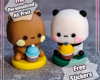 Bubu & Dudu Bear Couple Figurines - Cute Panda and Bear Gift Set - Peach and Goma – Kawaii Couple Charm
