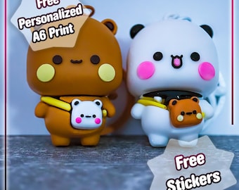 Bubu & Dudu Bear Couple Keychain - Cute Panda and Bear Gift Set - Peach and Goma – Kawaii Couple Charm