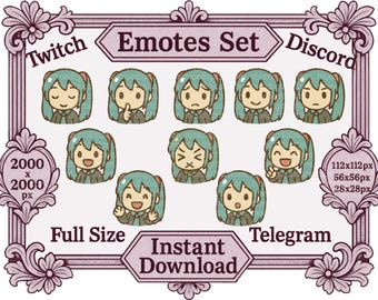 PNG-bestanden Schattig virtueel zingen idool meisje Anime reactie emotes Twitch Discord Set afdrukbaar bestand, kawaii sticker, T-shirt emote set Telegram
