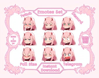 Arquivos PNG - Cute Anime Girl Reaction Emotion Emotes Twitch Discord Set - Arquivo para impressão, adesivo Kawaii, camiseta, conjunto de emotes para download de jogo