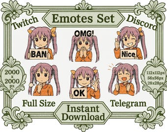 PNG-bestanden - schattig kawaii meisje anime reactie emotie emotes twitch discord set - afdrukbaar bestand, kawaii sticker, T-shirt, game-emote set,