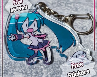 Chaveiro com pingente de acrílico Miku Vocaloid - acessório fofo de anime e mangá