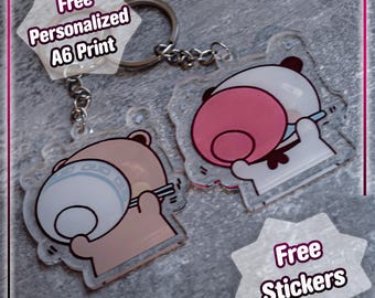 Bubu Dudu Keychains Matching Pair - with Free Stickers & Art Print Couple Gift