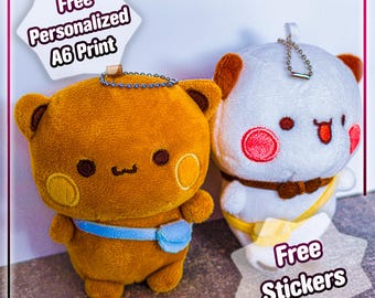 Bubu Dudu liefdespandabeer sleutelhangers (set van 2) - mascotte pluche hanger - Gratis stickers en print