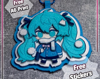 Miku Vocaloid fabric keychain pendant - cute anime accessory, 10cm / 4in