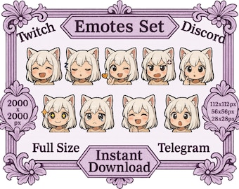 PNG-bestanden - schattige anime kat meisje Neko Waifu reactie emotie emotes Twitch Discord emote set - afdrukbaar bestand, kawaii sticker, T-shirt, spel