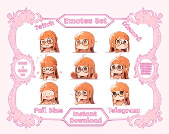 Arquivos PNG - Jogo JRPG fofo Anime Girl Reaction Emoção Emotes Twitch Discord Set - Arquivo para impressão, Adesivo Kawaii, Camiseta, Conjunto de Emotes de Jogo