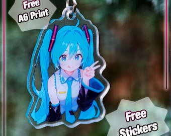 Chaveiro com pingente de acrílico Miku Vocaloid - acessório fofo de anime