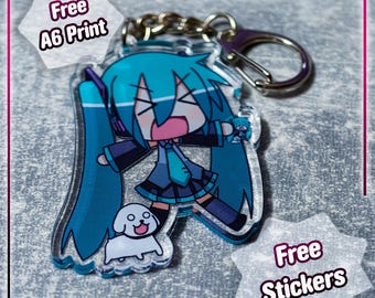 Miku Vocaloid keychain acrylic pendant - cute anime accessory, Virtual Singing Idol Girl