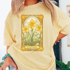 Comfort Colors®, March Daffodil Tarot Card Shirt, Custom March Birthday Gift Tee, Daffodil Tshirt, Birthday Flower Daffodil Tee, Custom Tee