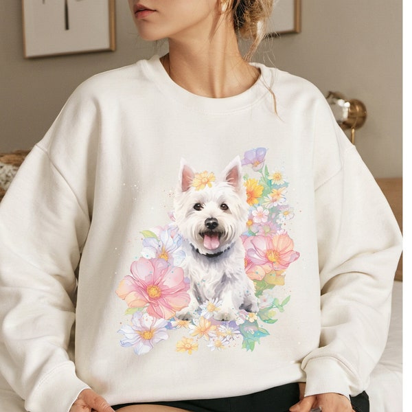 Floral Spring Westie Sweatshirt, Westie Dog Mom Sweatshirt, Westie Terrier Sweatshirt, Pressed Flower Westie Lover Sweater, Westie Gift