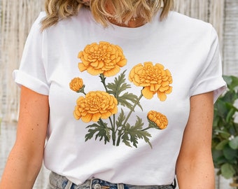 Marigold T-Shirt: October Birth Flower, Vintage Floral Tee