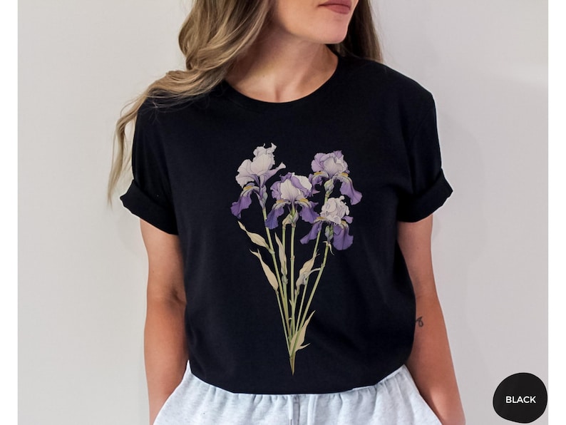 Iris Flower Tee, February Birthday Gift, Cottagecore Shirt image 5