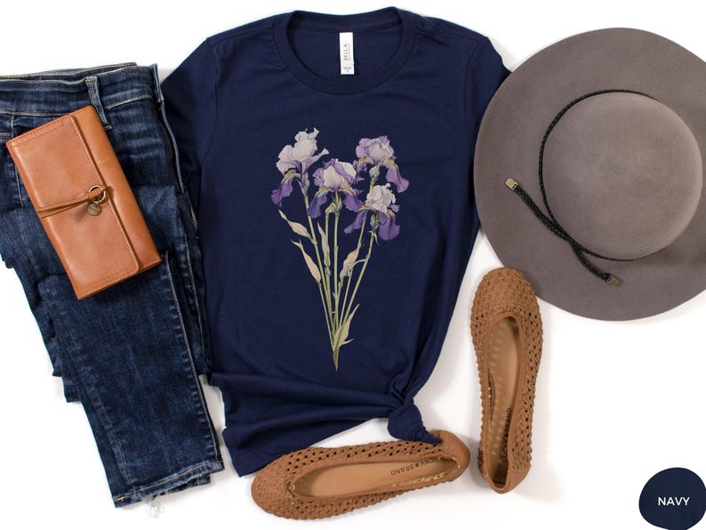 Iris Flower Tee, February Birthday Gift, Cottagecore Shirt image 11
