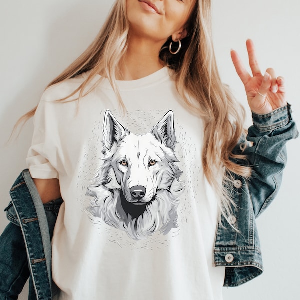 Swiss Shepherd Dog Unisex Tshirt, White German Shepherd Shirt, White Wolf Dog Tee, Funny Swiss Shepherd Tee