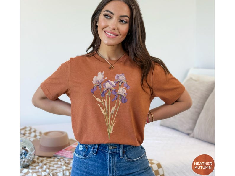 Iris Flower Tee, February Birthday Gift, Cottagecore Shirt image 6