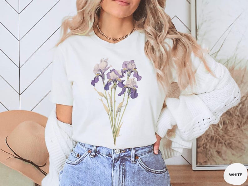 Iris Flower Tee, February Birthday Gift, Cottagecore Shirt image 2