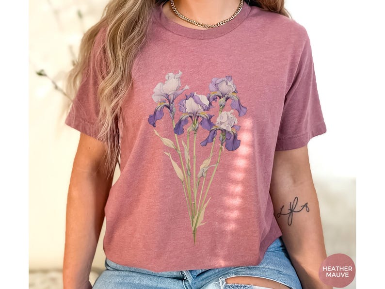 Iris Flower Tee, February Birthday Gift, Cottagecore Shirt image 7