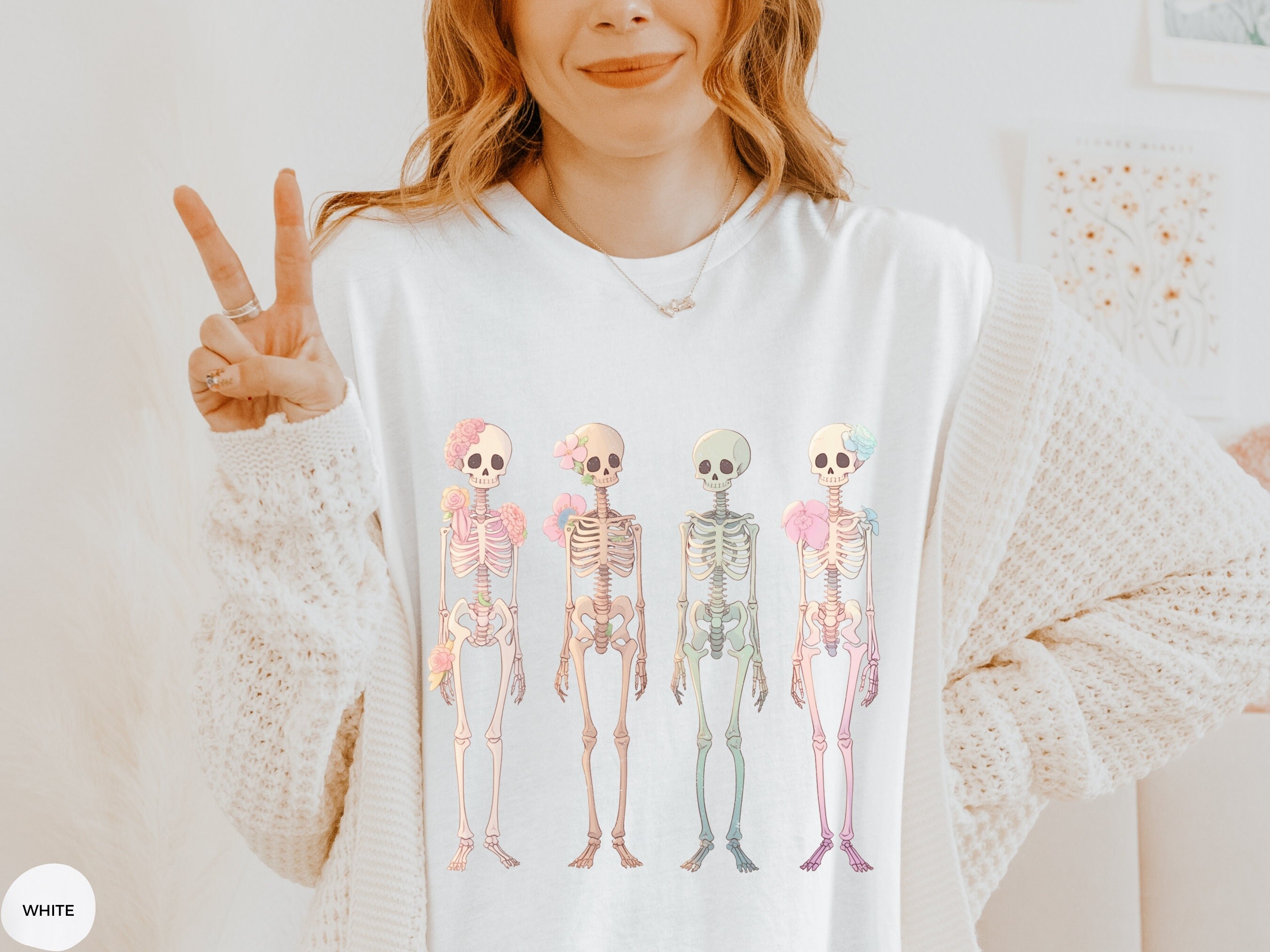 Spooky Cute Chill Halloween Skeletons Tshirt Pastel Skeleton Etsy