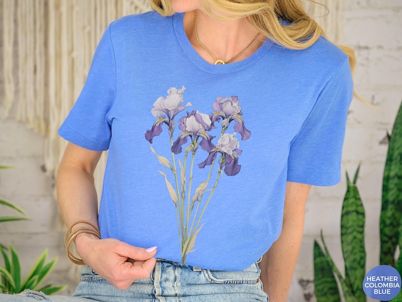 Iris Flower Tee, February Birthday Gift, Cottagecore Shirt image 10