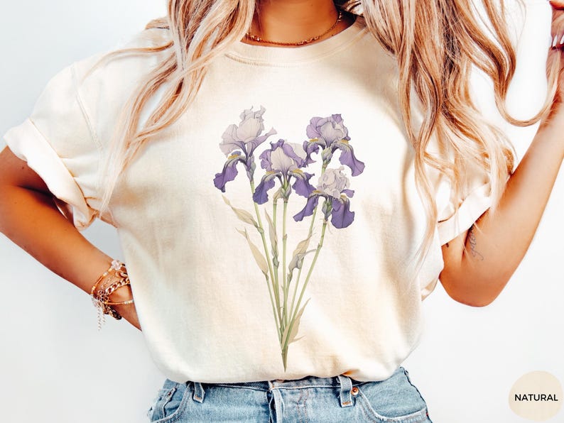 Iris Flower Tee, February Birthday Gift, Cottagecore Shirt image 8