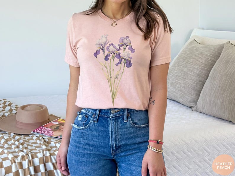 Iris Flower Tee, February Birthday Gift, Cottagecore Shirt image 14