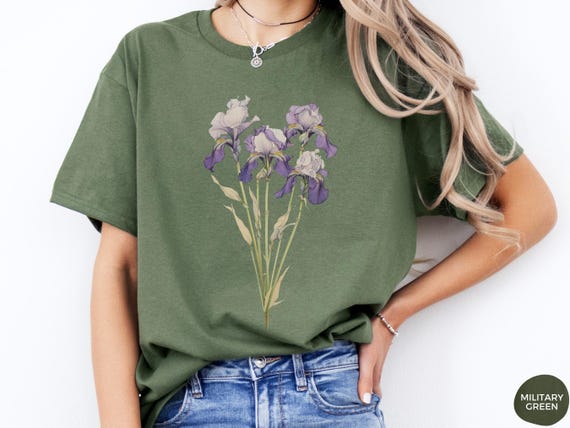 Iris Flower Tee, February Birthday Gift, Cottagecore Shirt