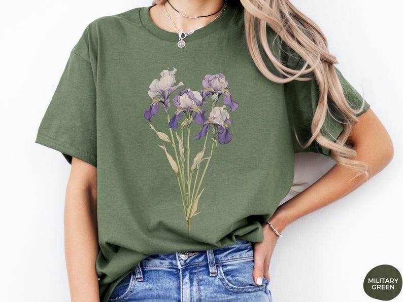Iris Flower Tee, February Birthday Gift, Cottagecore Shirt image 1
