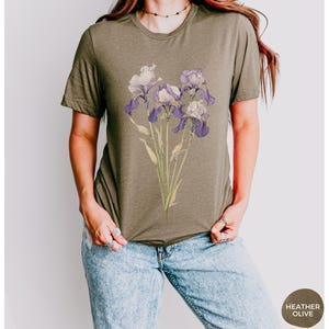Iris Flower Tee, February Birthday Gift, Cottagecore Shirt image 9
