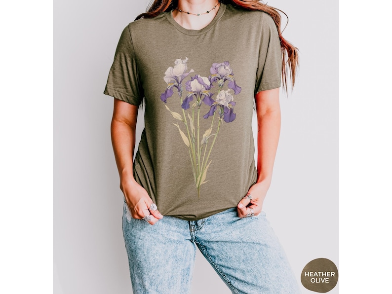 Iris Flower Tee, February Birthday Gift, Cottagecore Shirt image 9