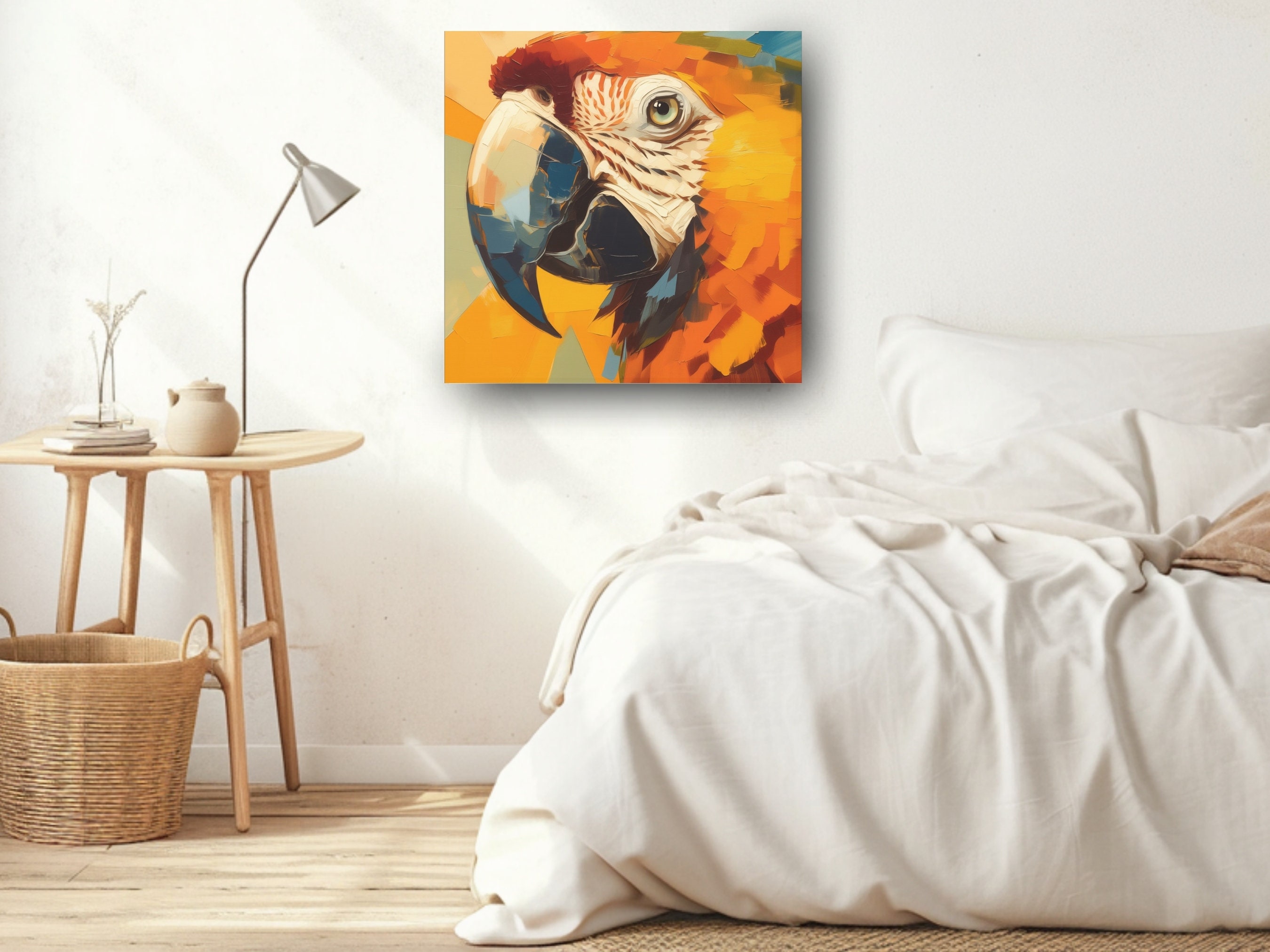 Image showcasing Macaw Parrot, Mosaic Style Painting, Colorful Parrot Room Decor, Bird ...
