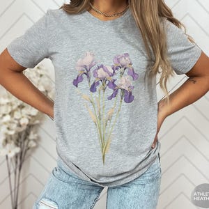 Iris Flower Tee, February Birthday Gift, Cottagecore Shirt image 3