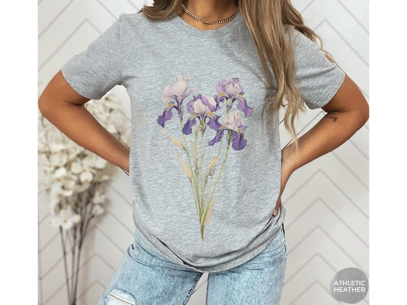 Iris Flower Tee, February Birthday Gift, Cottagecore Shirt image 3