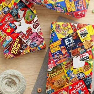 Retro Cereal Box Gift Wrap: Nostalgic 80s Wrapping Paper