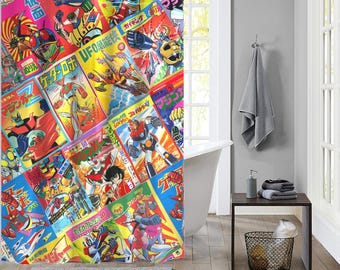 Cortina de ducha de Super Robot: Decoración de baño con cómics japoneses