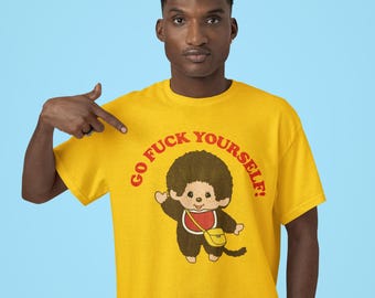 Monchhichi Unisex Tee, Vintage Graphic Tshirt, Retro Dark Humor Shirt, Funny Monchhichi Top, Unisex Heavy Cotton Tee
