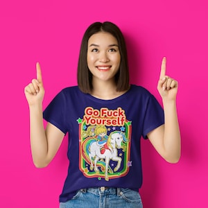 Camiseta nostálgica Rainbow Brite: camiseta unisex retro envejecida, camiseta vintage de dibujos animados de los 80, camiseta gráfica de arcoíris colorido con un lado oscuro, fan de los 80