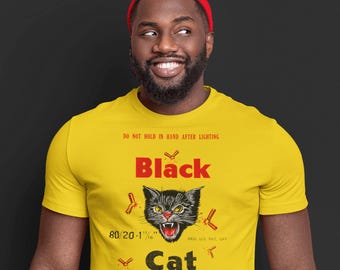 Black Cat Firecracker Tee for Women Men Kids – 4th of July Shirt Retro USA Graphic Tee – Independence Day Outfit Retro Graphic Tee