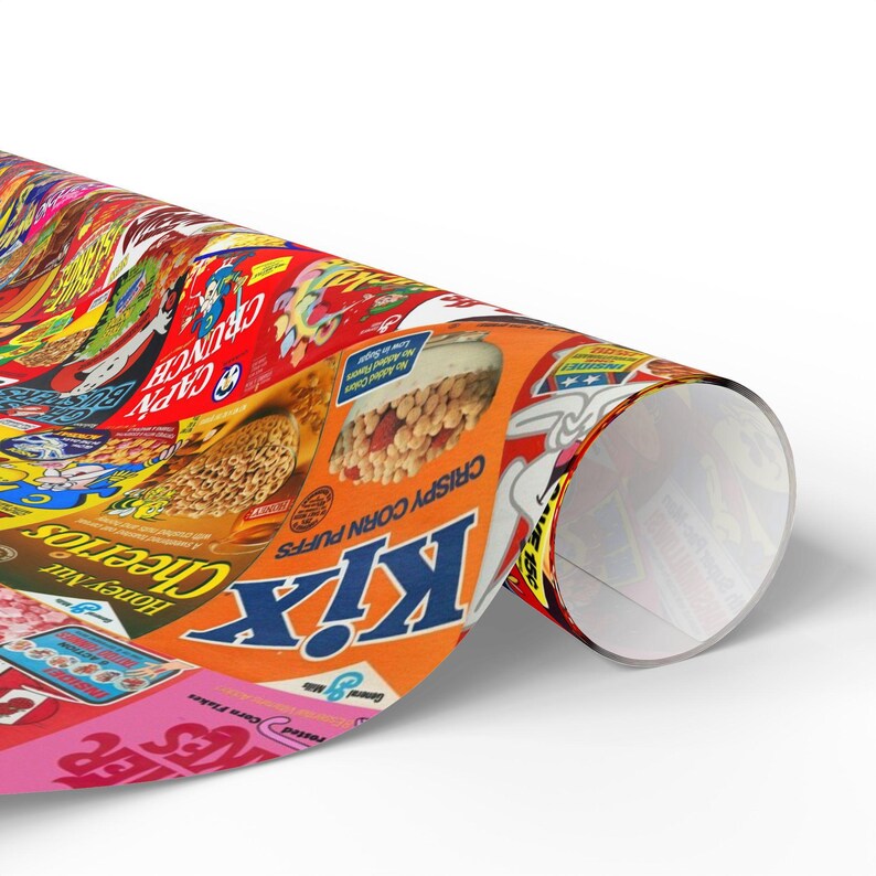 Nostalgic Gift Wrapping Retro Cereal Box Design Vintage Breakfast Theme Colorful Cartoon Style Packaging Sheet Perfect Birthday Present Holiday Gift Essential Party Supplies Collection Special Celebration Covering High Quality Printing