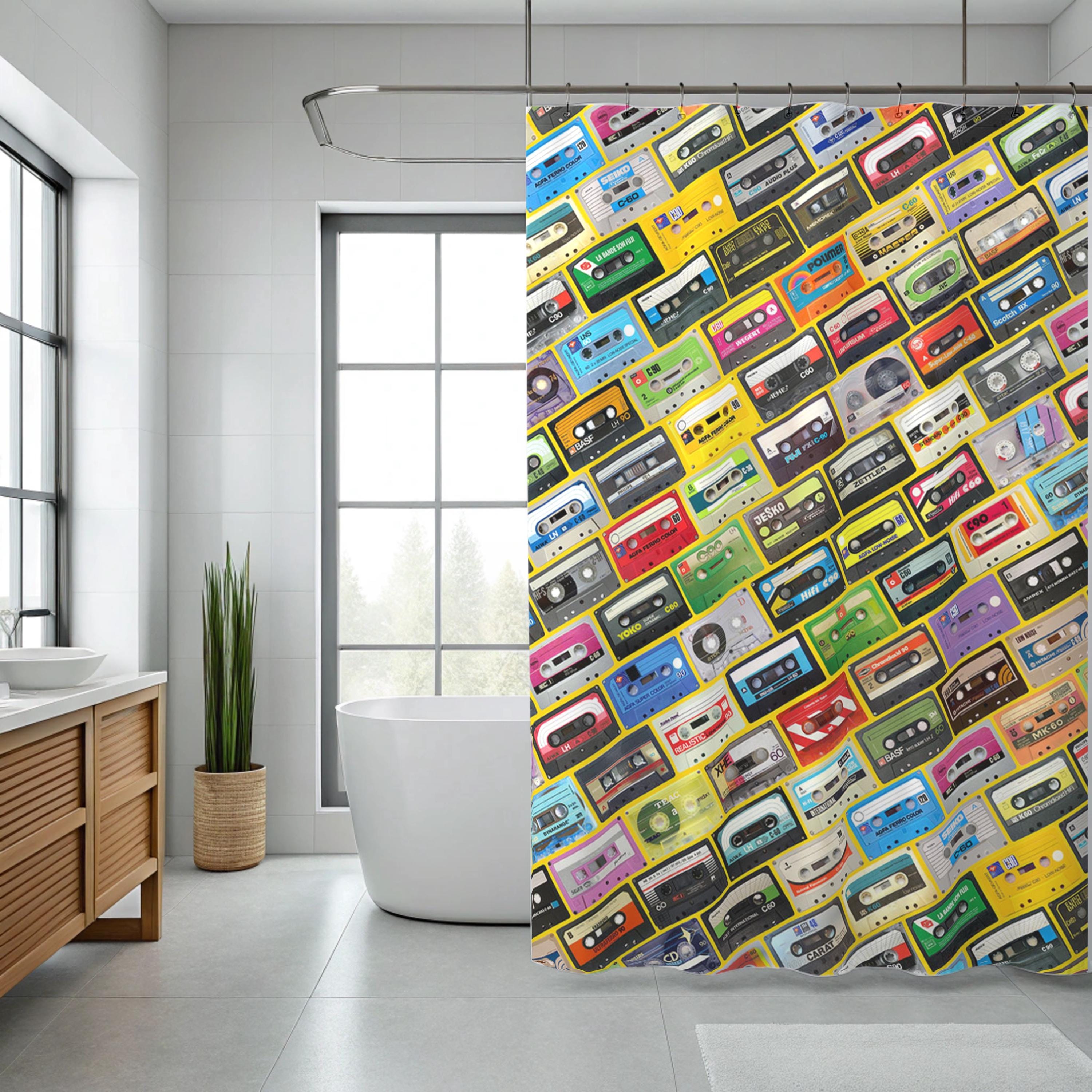 Cassette Tape Shower Curtain: Vintage Music Lover Bathroom Decor