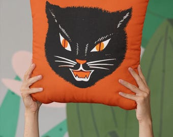 Cuscino a forma di gatto nero in stile retrò per Halloween / Cuscino decorativo in stile vintage