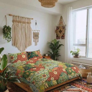 Floral Quilt Cover Bed Set | Colorful Cotton Patchwork Bedding