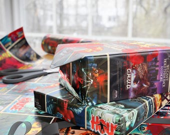 80s Horror Movie Wrapping Paper: Vintage Scary Film Gift Wrap