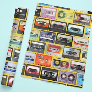ラッピングペーパー、オーディオファン向けギフトラッピング、音楽愛好家向けギフトラッピング、カラフルなオーディオカセットテープペーパー、ミュージシャン向けギフトラッピング、レトロミュージックラッピング