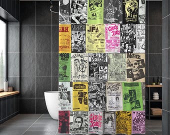 Punk Rock Show Flyer Shower Curtain - Retro Hardcore Gig Poster Bath Decor