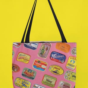Sardine Tote Bag: Colorful Tinned Fish Design for Market Days image 1