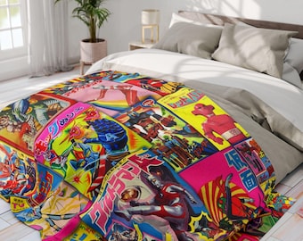 Retro Tokusatsu Decke: Vintage Mecha Krieger Quilt, japanisches Dekor